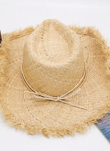 Raw Hem Wide Brim Straw Woven Hat