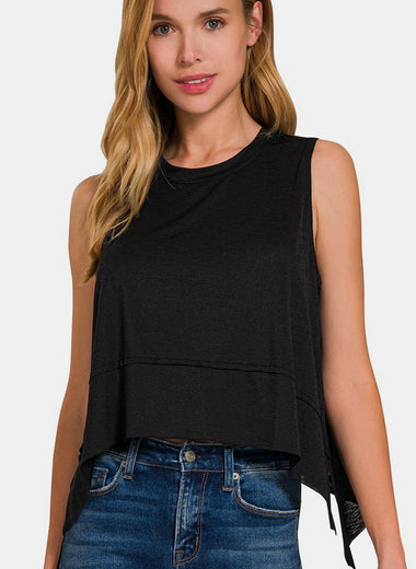 Zenana Exposed Seam Slit Round Neck Tank