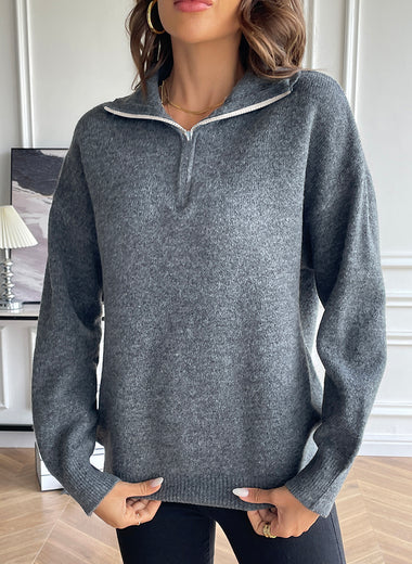 Half Zip Dropped Shoulder Sweater