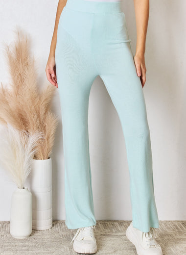 RISEN Full Size High Waist Ultra Soft Knit Flare Pants