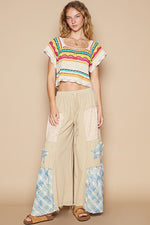 POL Openwork Ethnic Pattern Square Neck Cropped Knit Top