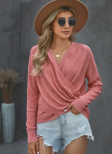 Double Take V Neck Wrap Front Knitted Top