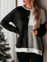 Color Block Round Neck Long Sleeve Sweater