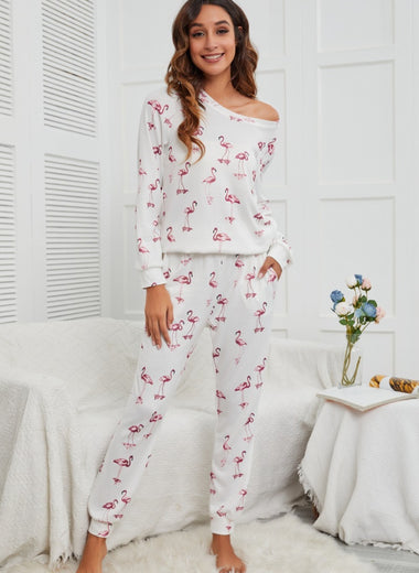 Flamingo Long Sleeve Top and Pants Lounge Set