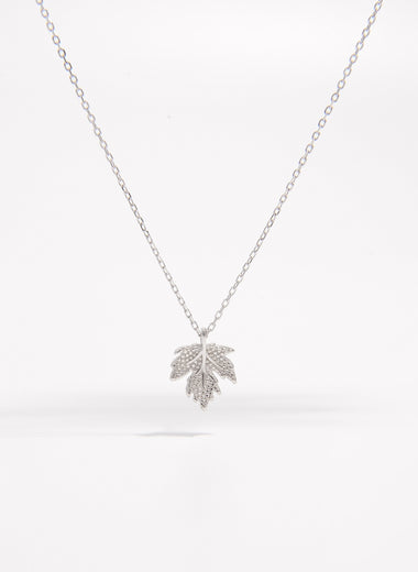 925 Sterling Silver Zircon Maple Leaf Necklace