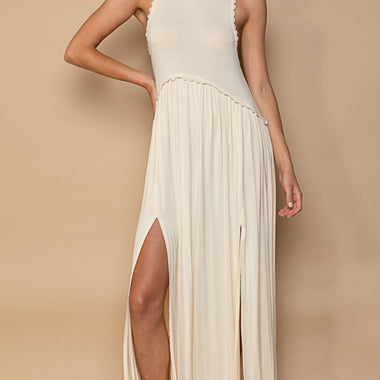 POL Sleeveless Back Zipper Front Slit Maxi Dress