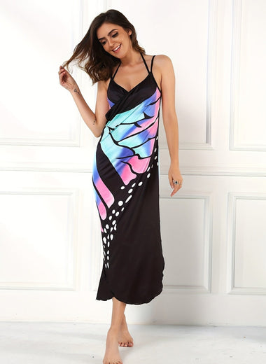 Printed Spaghetti Strap Cover Up