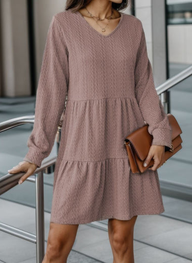 V-Neck Long Sleeve Mini Dress