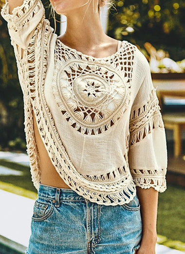 Cutout Round Neck Half Sleeve Cover Up