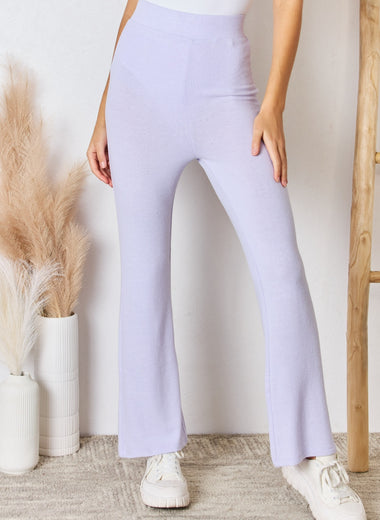 RISEN Full Size High Waist Ultra Soft Knit Flare Pants