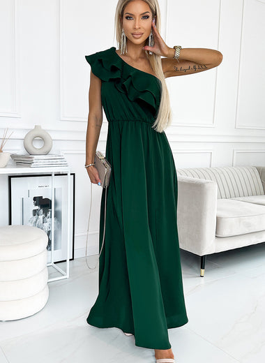 One-Shoulder Ruffled Maxi Dress