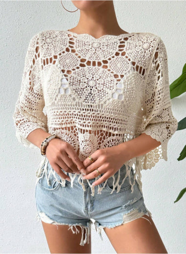 Openwork Round Neck Cover-Up