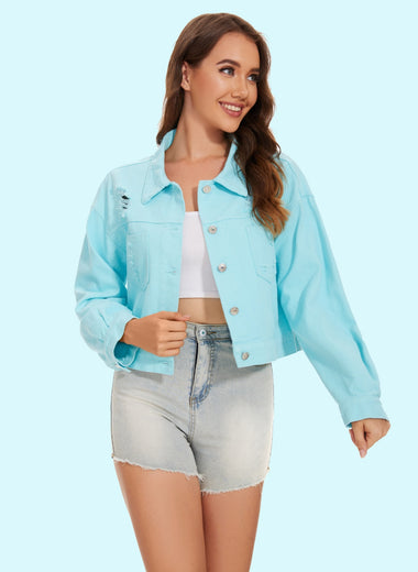 Distressed Distressed Button Up Denim Jacket