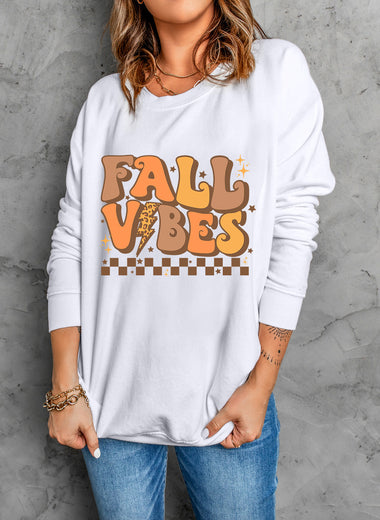 Letter Graphic Round Neck Long Sleeve Sweatshirt