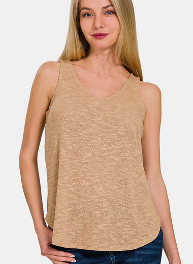 Zenana V-Neck Curved Hem Tank