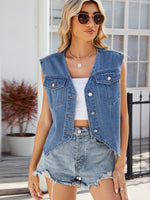 Pocketed Button Up Sleeveless Denim Jacket