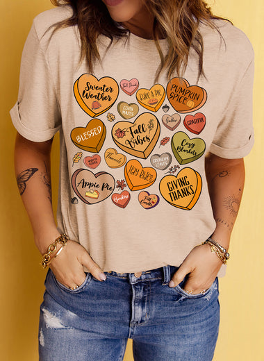 Heart Graphic Round Neck Short Sleeve T-Shirt