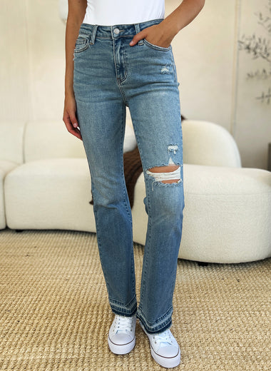 Judy Blue Full Size Mid Rise Destroyed Hem Distressed Jeans