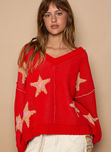 POL Long Sleeve Star Patch Sweater