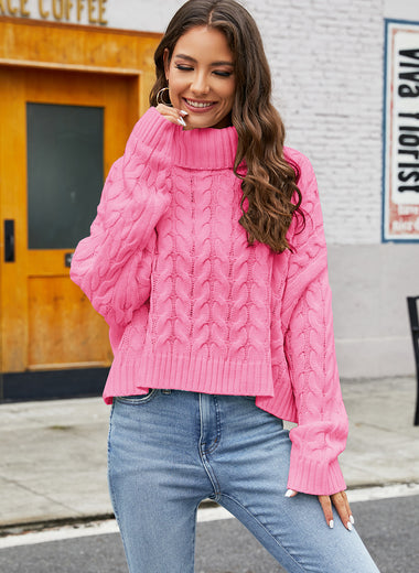 Turtleneck Cable-Knit  Long Sleeve Sweater