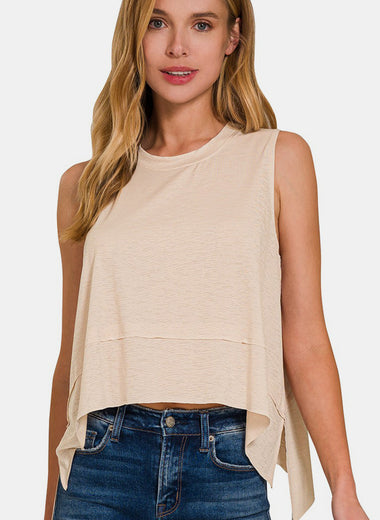 Zenana Exposed Seam Slit Round Neck Tank