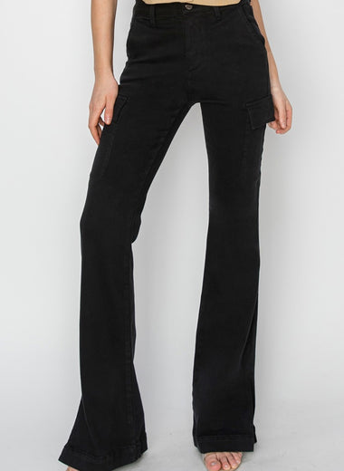 RISEN Full Size High Rise Side Slit Cargo Bootcut Jeans