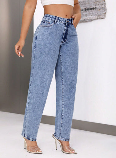 Mid-Rise Waist Jeans with Pockets