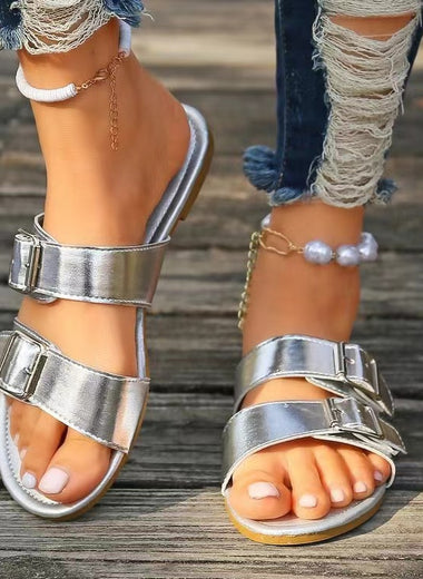 Open Toe Double Buckle Sandals