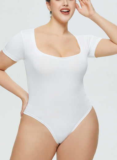 Full Size Square Neck Short Sleeve Bodysuit