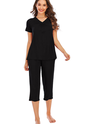 V-Neck Short Sleeve Top and Pants Lounge Set