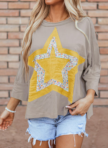 Star Applique Round Neck T-Shirt