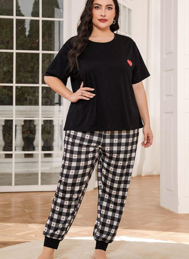 Plus Size Round Neck Short Sleeve Two-Piece Lounge Set