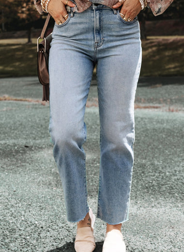 High Waist Straight Jeans with Pockets