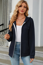 Drawstring Zip Up Long Sleeve Hoodie