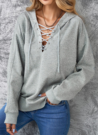 Lace-Up Dropped Shoulder Hoodie