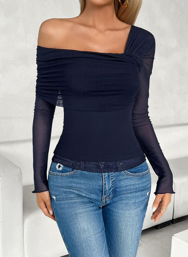 Ruched Asymmetrical Long Sleeve T-Shirt