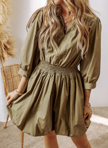 Johnny Collar Three-Quarter Sleeve Dress