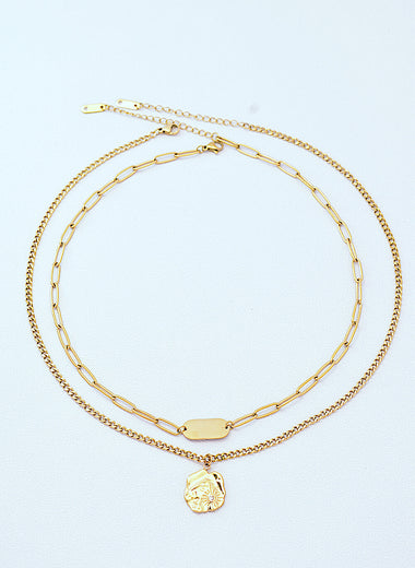 Gold-Plated Double-Layered Pendant Necklace