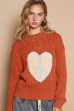 POL Cable-Knit Peace Patch Dropped Shoulder Sweater