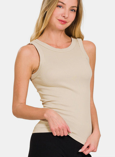 Zenana 2 Way Neckline Washed Ribbed Tank