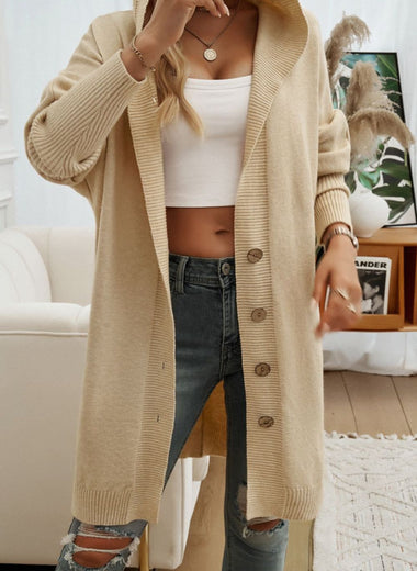 Button Up Long Sleeve Hooded Cardigan