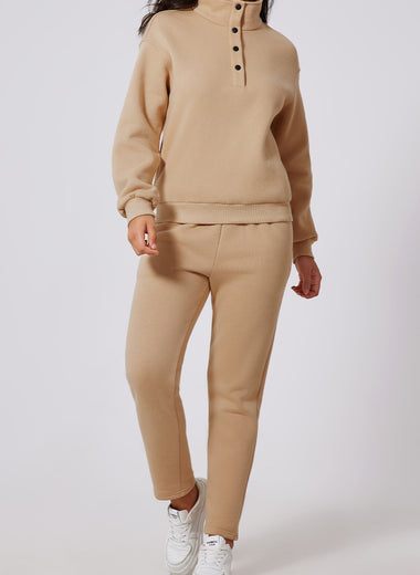 Half Snap Turtleneck Top and Pants Active Set