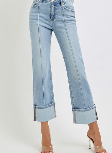 RISEN Plus Size Ankle Straight Leg Cuffed Jeans