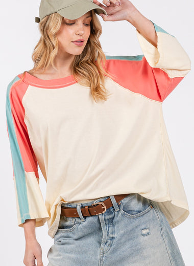 SAGE + FIG Color Block Curved Hem T-Shirt