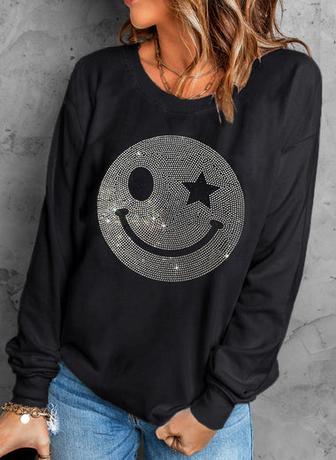 Rhinestone Smile Long Sleeve Sweatshirt