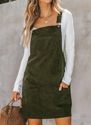 Pocketed Square Neck Wide Strap Overall Dress