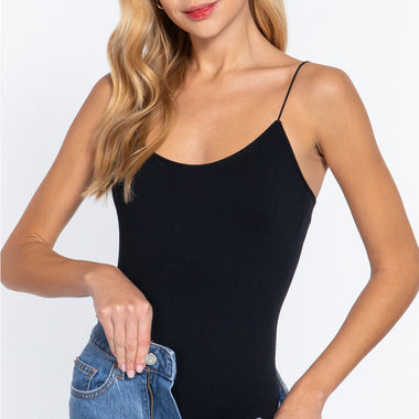 ACTIVE BASIC Ribbed Round Neck Seamless Cami Bodysuit