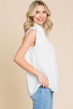 Culture Code Full Size Frill Edge Smocked Sleeveless Top