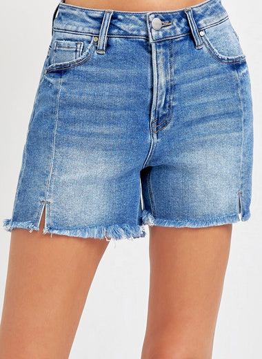 RISEN Front Slit Raw Hem Denim Shorts