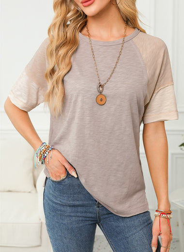 Color Block Round Neck Half Sleeve Top